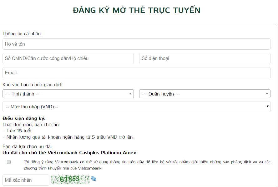 Mẫu đơn đăng ký làm thẻ