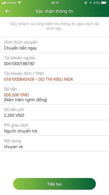 Phí chuyển tiền qua Vietcombank