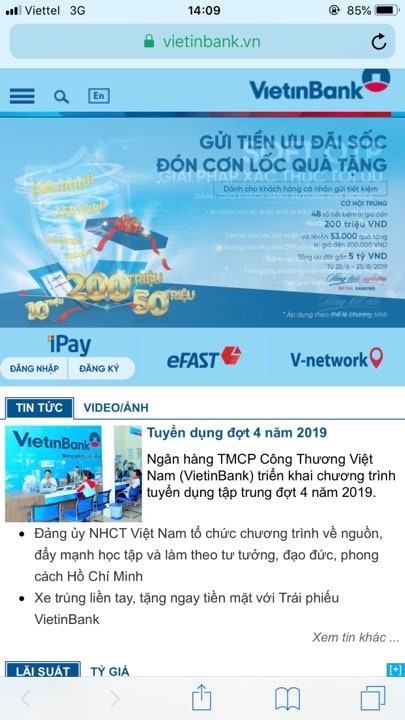 Quên mật khẩu Vietinbank ipay trên điện thoại
