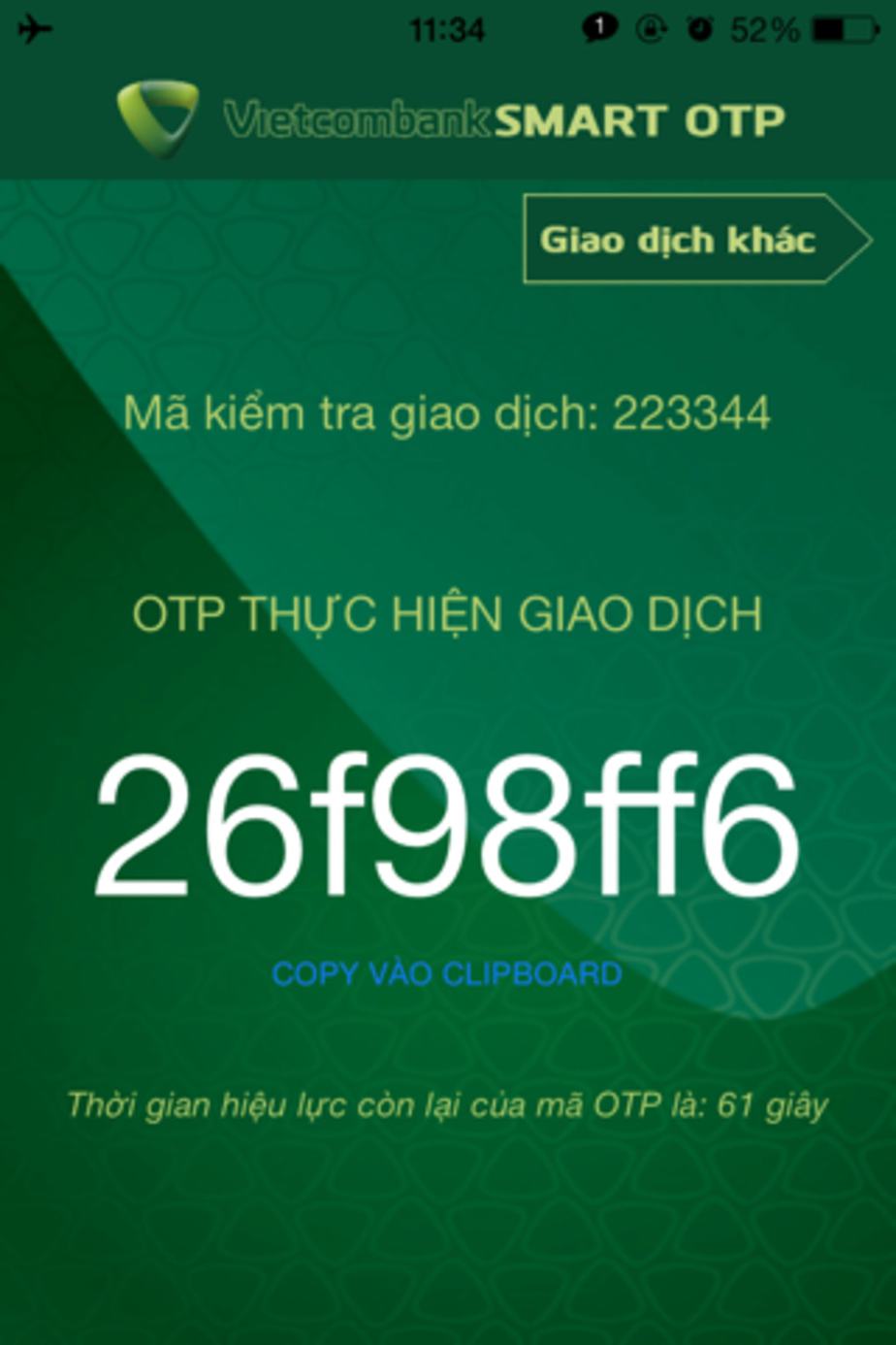 Mã giao dịch Smart OTP