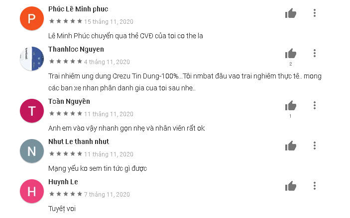 đánh giá về app crezu