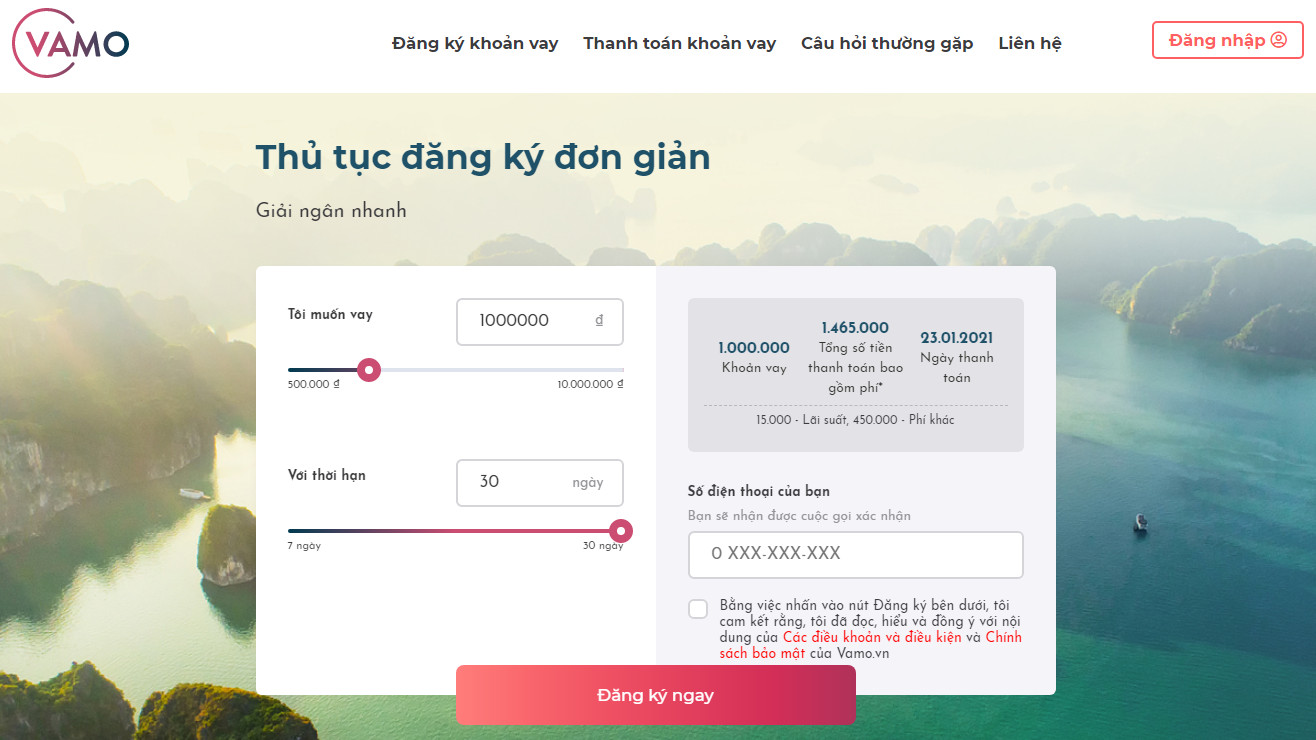 Web vay tiền Vamo
