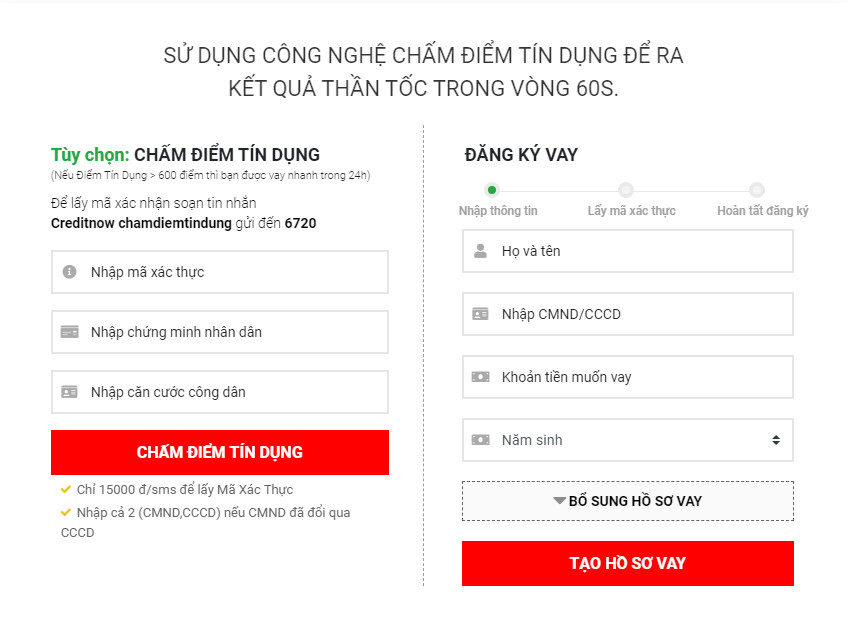 đăng ký vay tiền