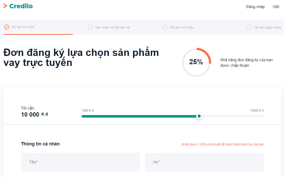 Hướng dẫn cách vay tiền tại Credilo