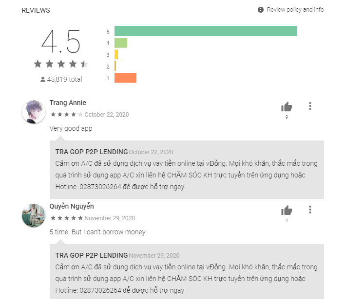 Đánh giá khách hàng về app Vđồng