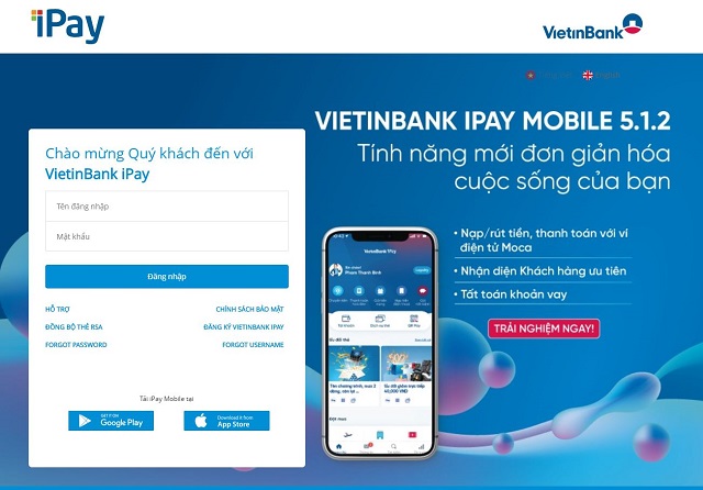Ngân hàng VietinBank cung cấp ứng dụng ngân hàng số mang tên VietinBank iPay