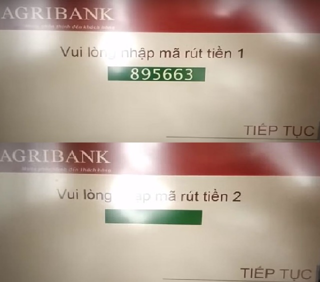 Rút tiền ATM Agribank bằng mã CODE 1, CODE 2