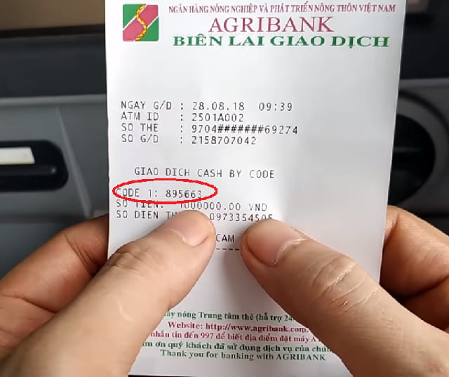 Tạo mã rút tiền ATM Agribank