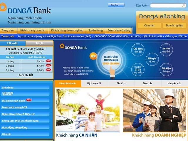 Truy cập internet banking của ngân hàng Đông Á để thực hiện lệnh chuyển khoản