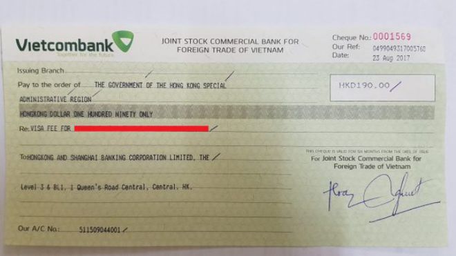 Mẫu séc rút tiền tại Vietcombank