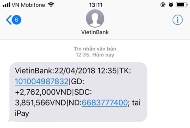 Tính năng của SMS Vietinbank